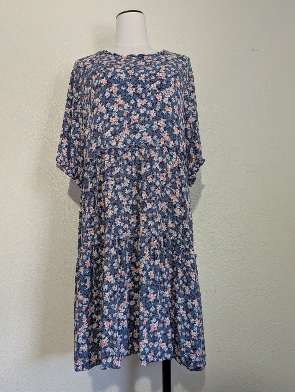 Knox Rose Blue Floral Midi Dress with Pink & Cream Accents
